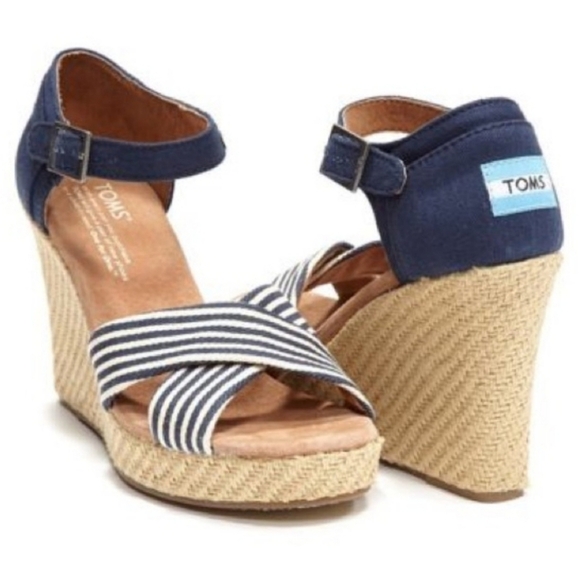 Toms Women University Wedge Open Toe Sandals Ankle Strap shoes sz 8.5 - Picture 1 of 9